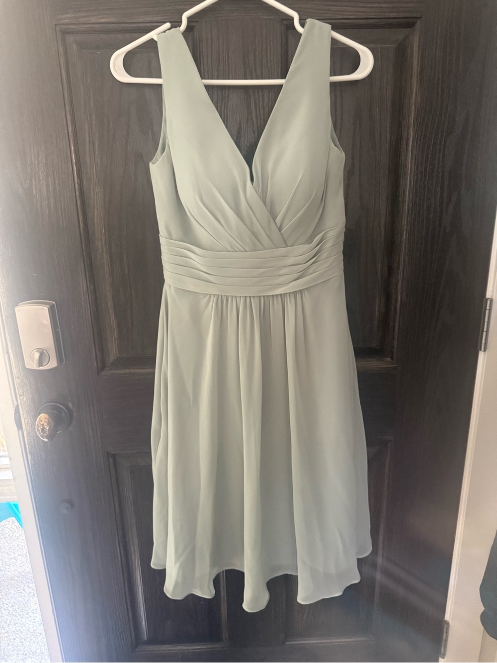 Azazie Sage Green V-Neck Chiffon Midi Dress